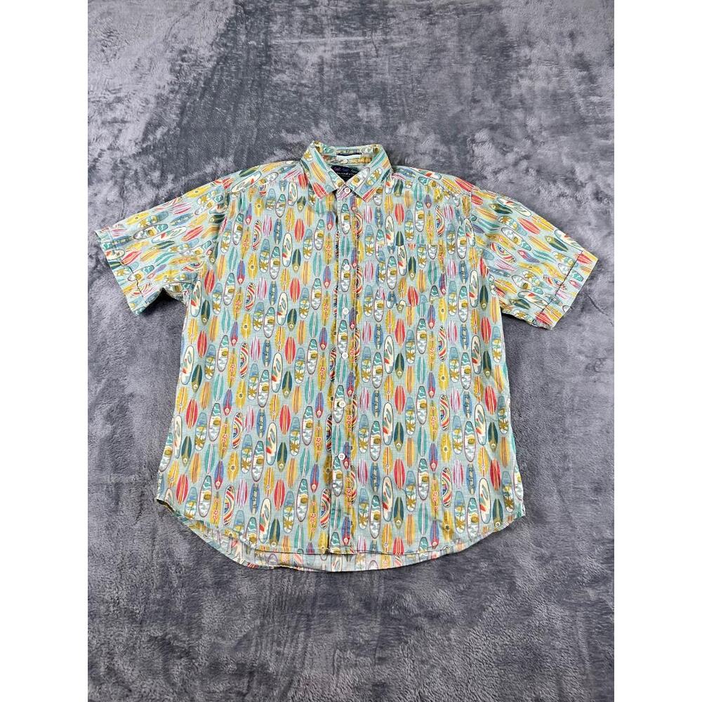 Charleston Threads Hawaiian Shirt Medium Surfboard Print Short Sleeve Excellent